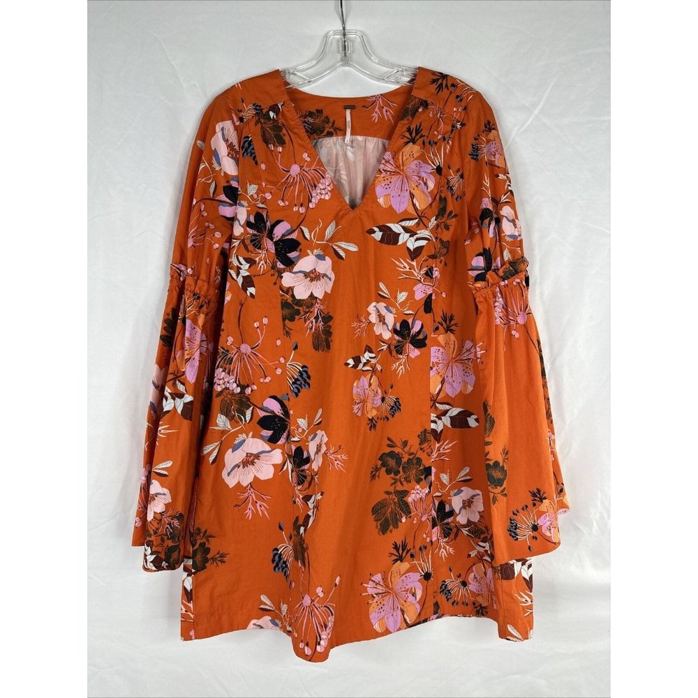 Free People Lovers Of Mine Mini Dress Womens Size S Orange Floral Bell Sleeve